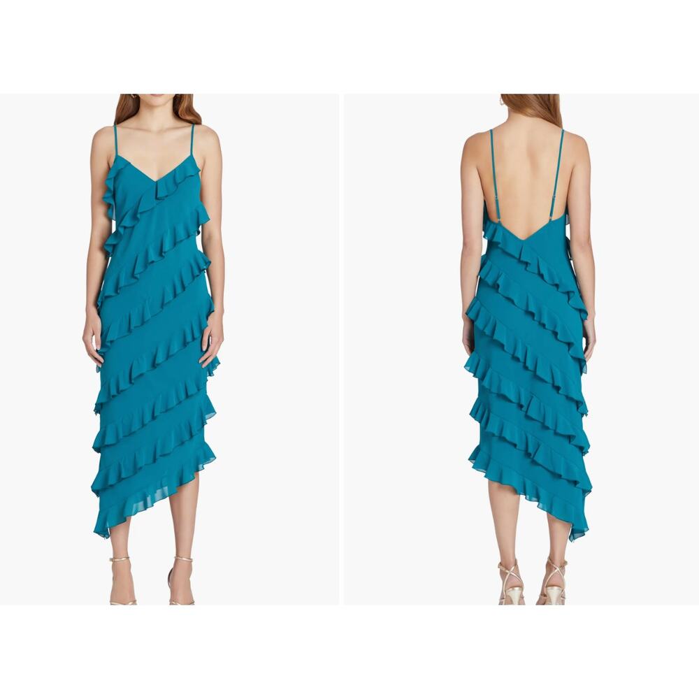 New Amanda Uprichard Belladonna Ruffle Midi Cocktail Dress Womens Size S $268